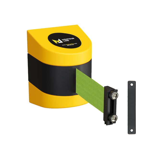 Montour Line Retractable Belt Barrier YW Magnetic Wall Mount 15' Olive Belt (M) PWM200-YW-OL-M-M-150 - main
